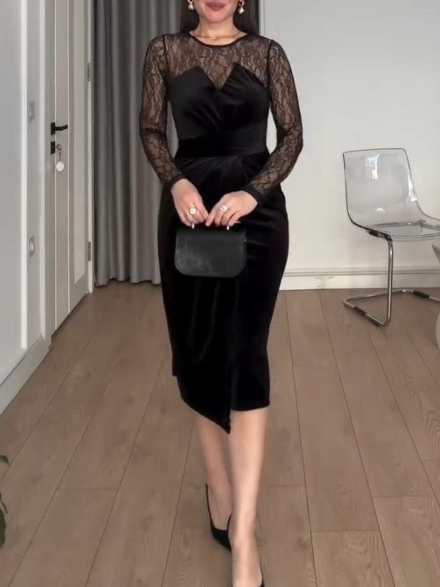 Velvet Black Lace Evening Dress