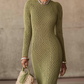 Olive Green Knit Fringe Hem Dress