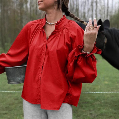 Puff Long Sleeve Button Ruffle Tops