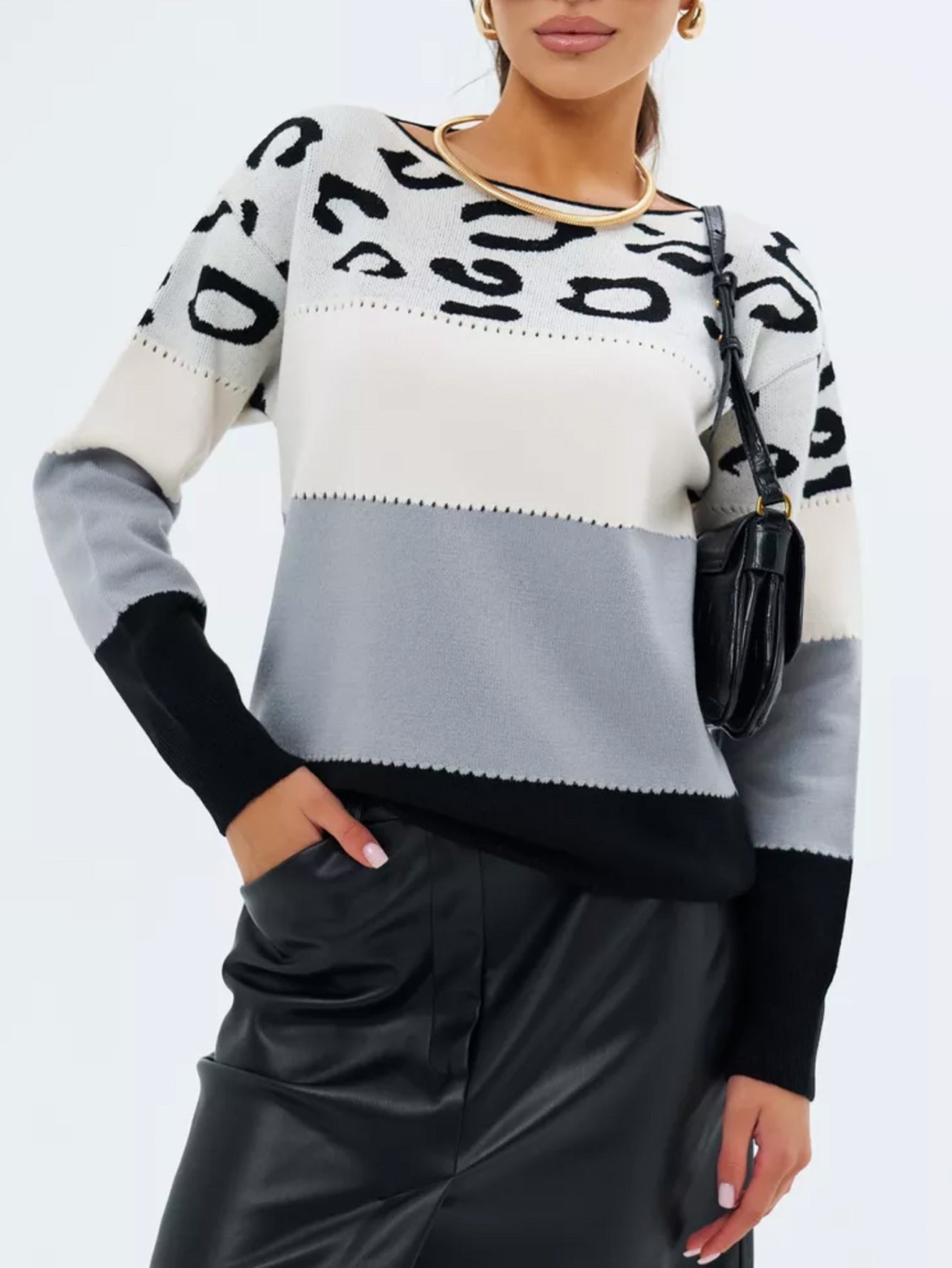 Leopard-Print Color-Blocked Sweater