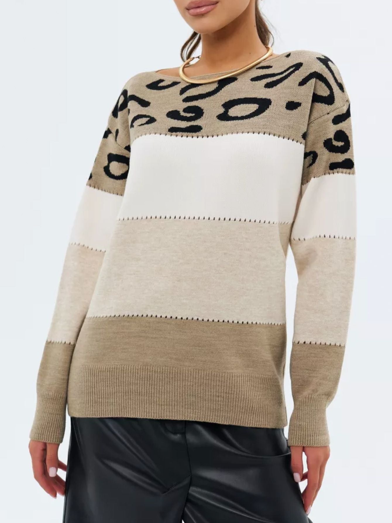 Leopard-Print Color-Blocked Sweater