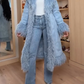 Powder Blue Faux Fur Trim Maxi Coat