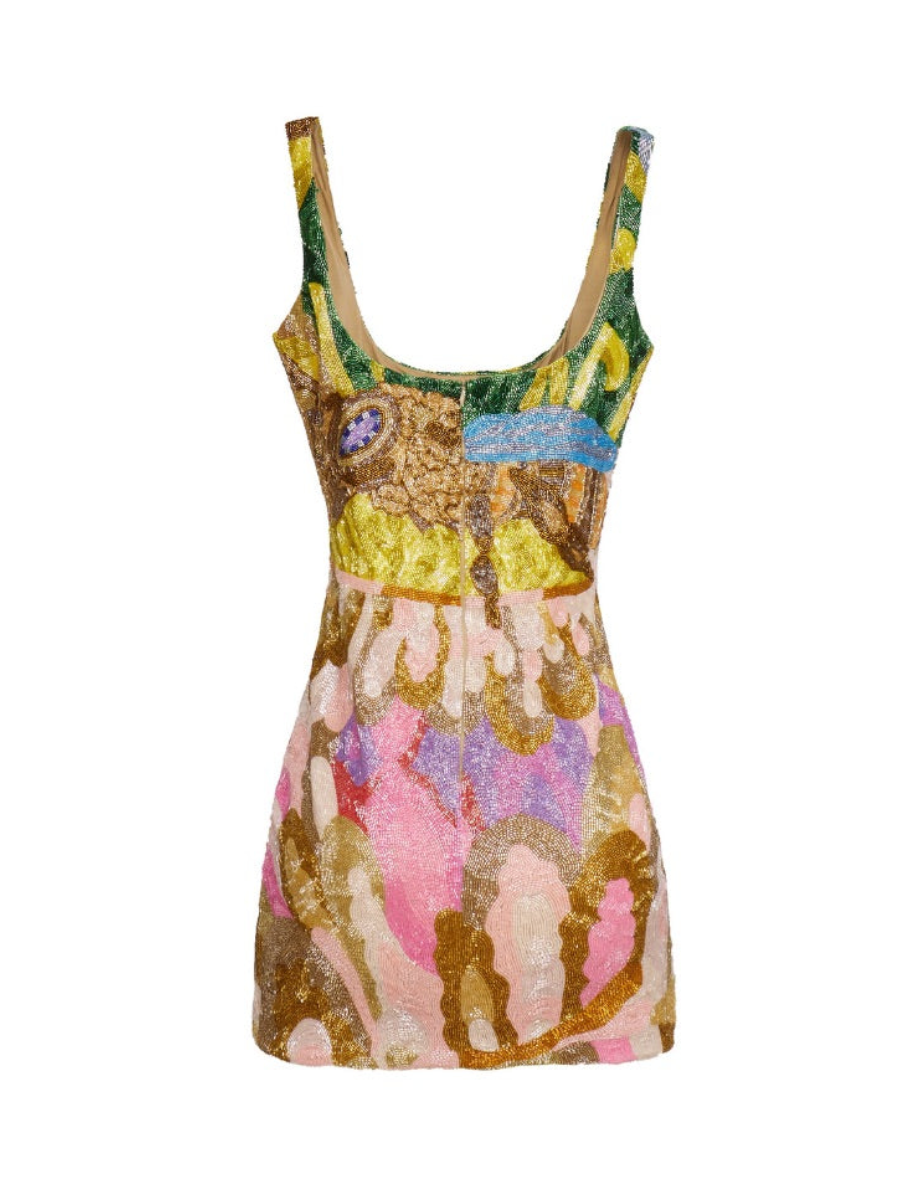 Hand-embroidered Bee Motif Mini Dress