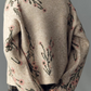 Crew-Neck Floral Cardigan Sweater