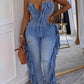 Fashion Cut-out Fringed Denim Jumpsuit