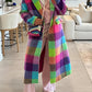 Multi Check Single Breasted Oversized Coat