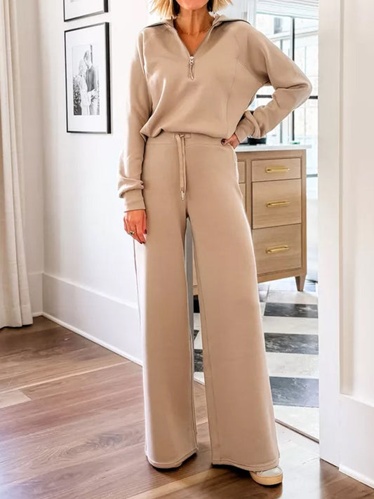 Casual Zippered Long Sleeved Two Piece Set