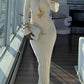 Asymmetric Neck Acrylic Accent Knitted Maxi Dress