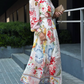 Long Sleeve Collared Floral Print Belted Maxi Dress
