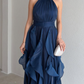 Halter Neck Ruffle Chiffon Maxi Dress