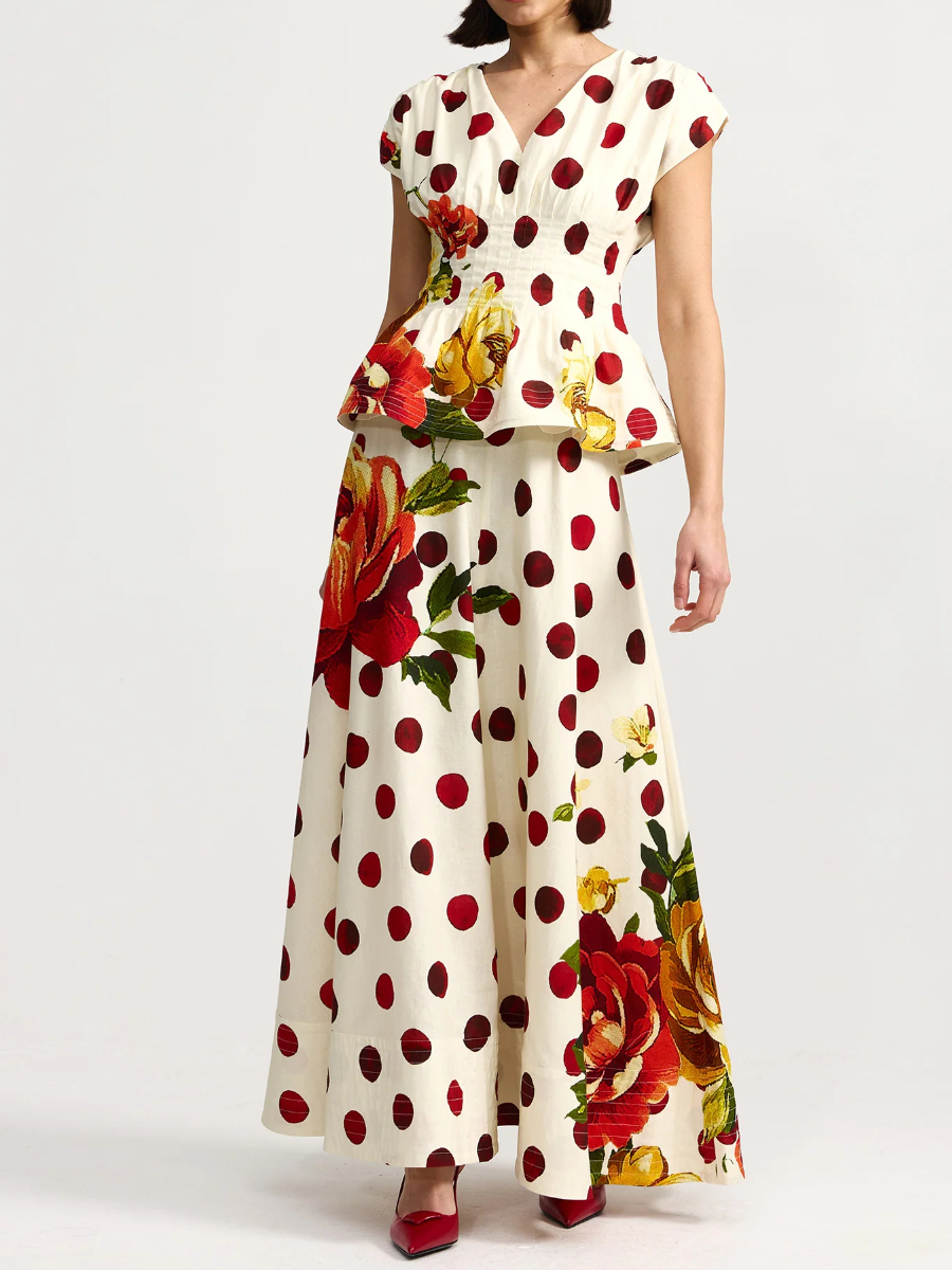 Red Polka Dot Floral Two-Piece Dress