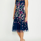 Navy Floral Embroidered Tulle Midi Dress