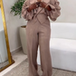 Lantern Sleeve Blazer Top And Wide Leg Pants Sets
