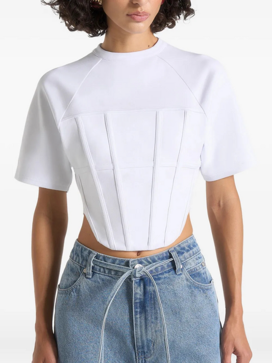 Corset Seamed Short Sleeve Top