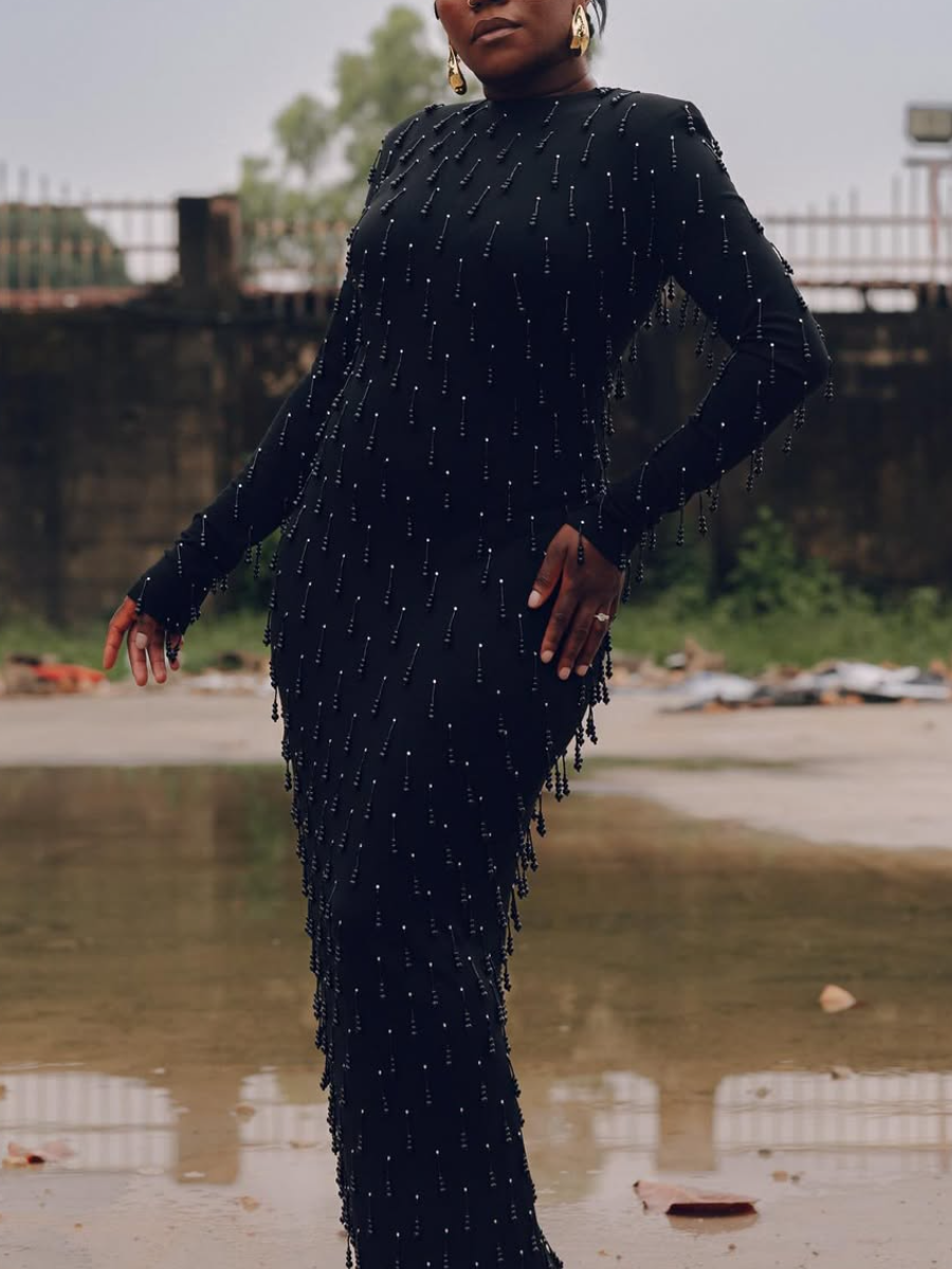 Slim-Fit Dress With Beaded Pendant