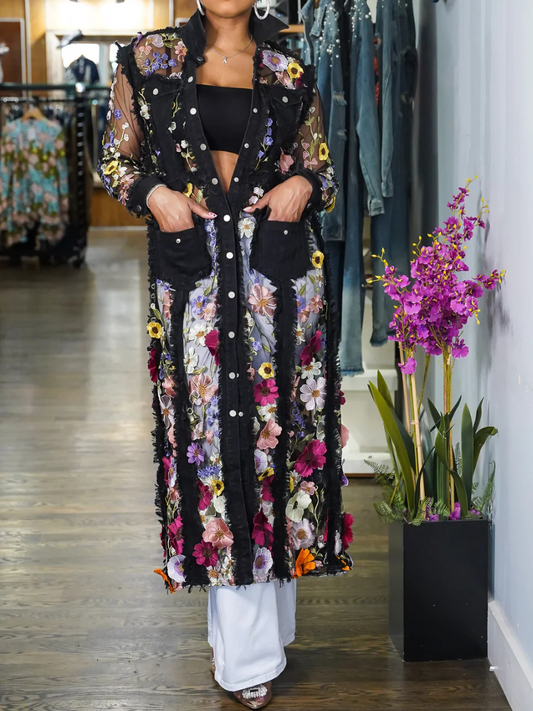 Flower Petal Denim Long Jacket