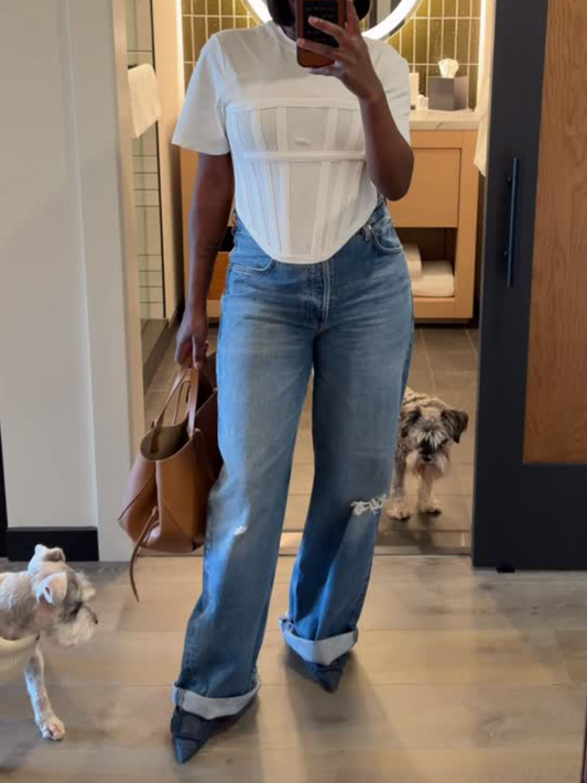 Corset Seamed Short Sleeve Top