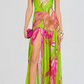 Side Slit Printed Sheer Strapless Dress