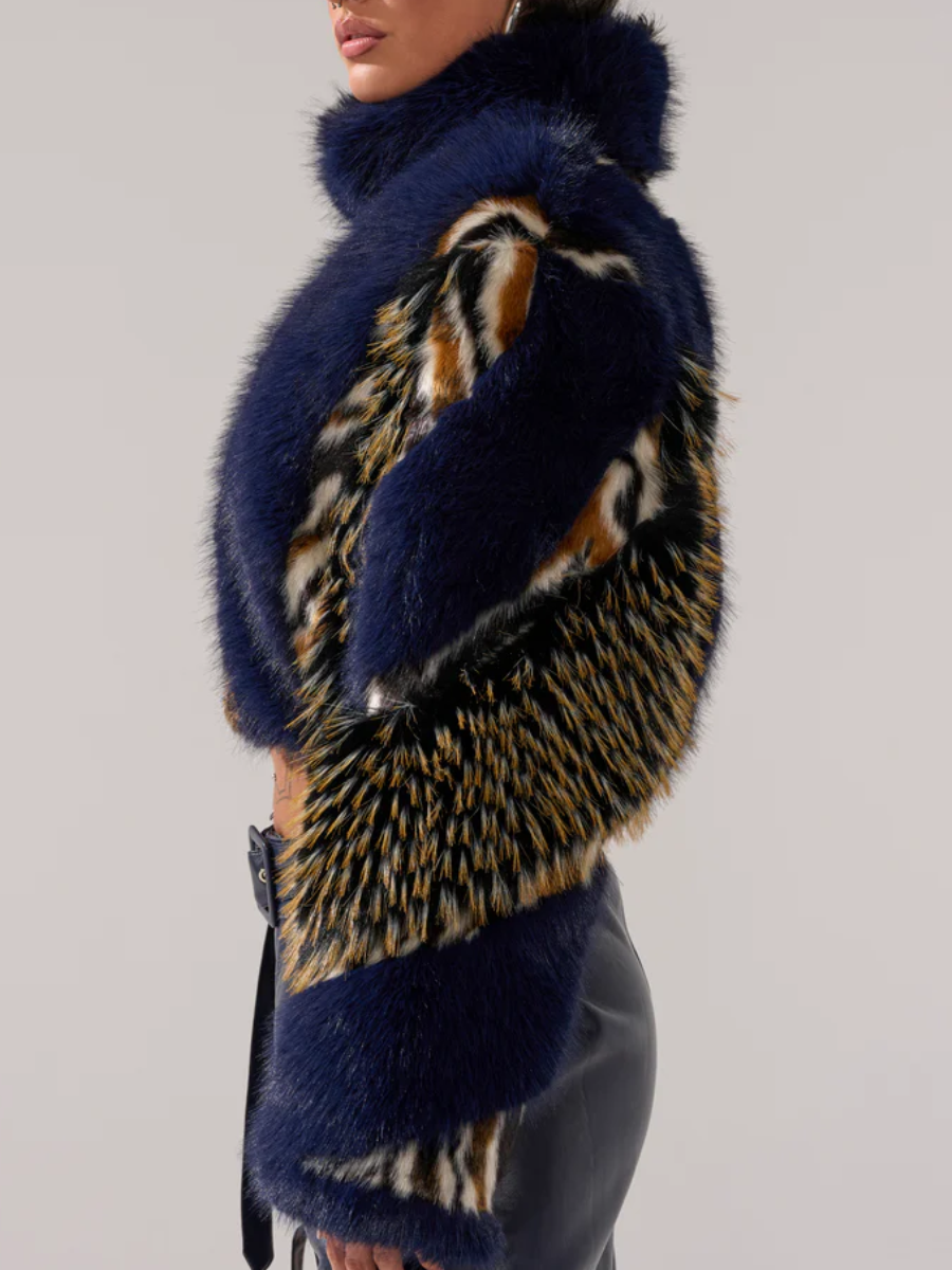 Mixed Animal Print Faux Fur Jacket