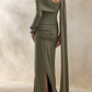 Asymmetric-Neck Maxi Dress With Gathered-Detailing And Sash