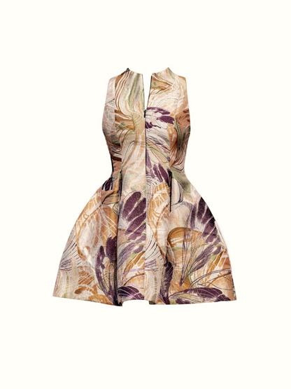 Floral Jacquard Sleeveless Mini Dress
