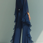 Women's Chiffon Top With Flared Sleeves And Straight-leg Trousers Set With Ruffled Details