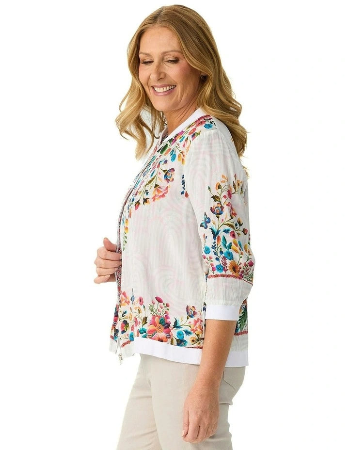 Embroidered Soft Bomber Jacket in White