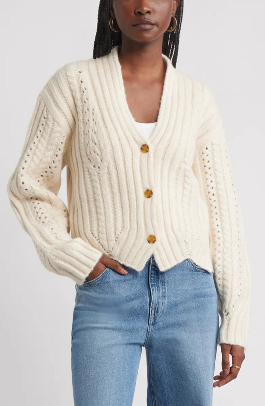 Chevron Hem Cable Cardigan