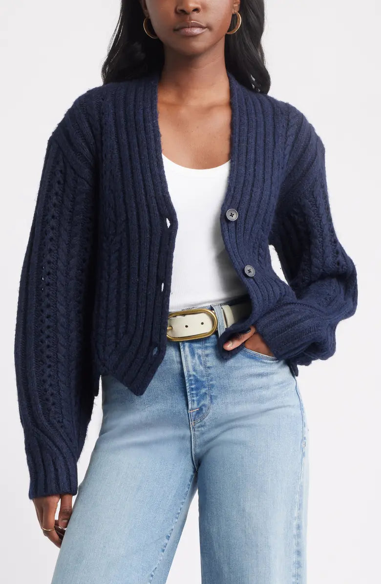 Chevron Hem Cable Cardigan