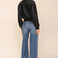 Black Woven Faux Leather Bomber Jacket