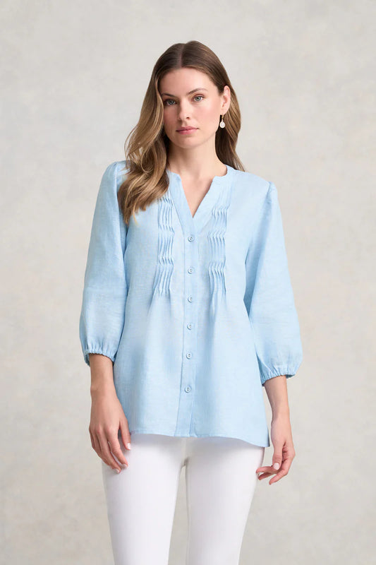 Blue Pin Tuck Linen Shirt