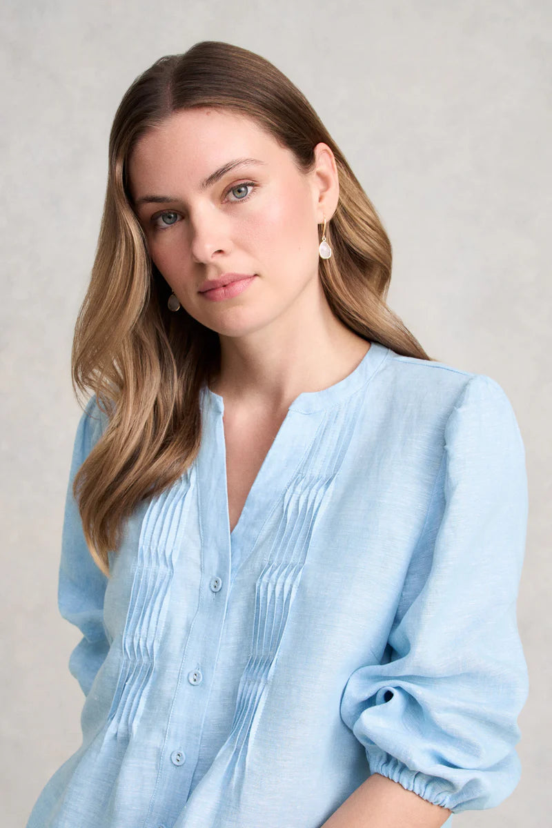 Blue Pin Tuck Linen Shirt