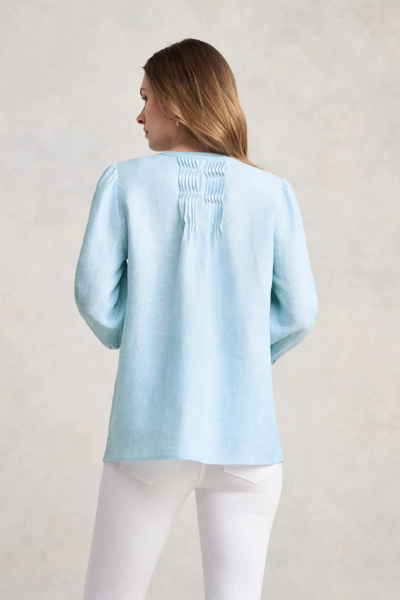 Blue Pin Tuck Linen Shirt