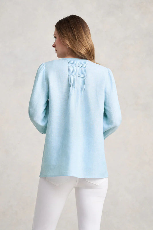 Blue Pin Tuck Linen Shirt