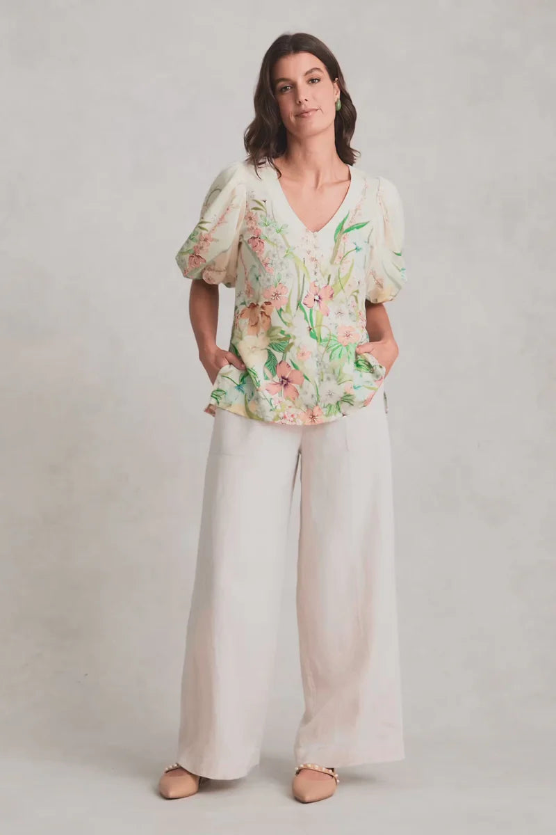 Botanical Print Border Print Blouse