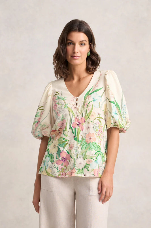 Botanical Print Border Print Blouse