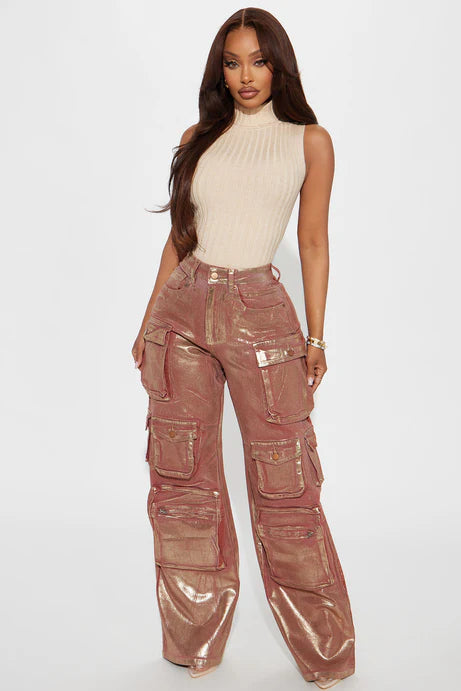 Time To Shine Foil Baggy Cargo Jeans