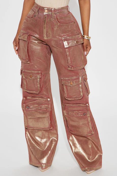 Time To Shine Foil Baggy Cargo Jeans