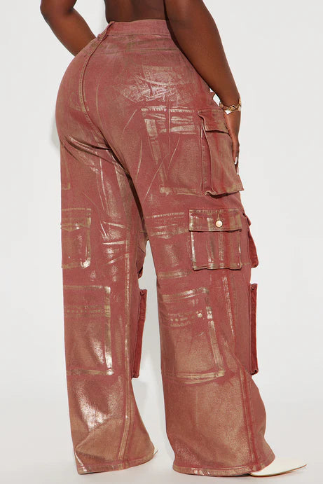 Time To Shine Foil Baggy Cargo Jeans