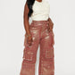 Time To Shine Foil Baggy Cargo Jeans