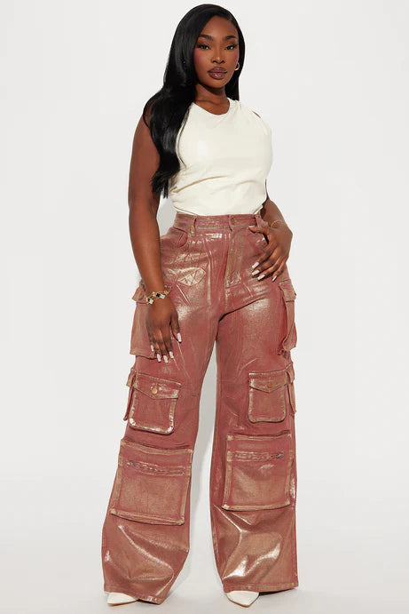 Time To Shine Foil Baggy Cargo Jeans