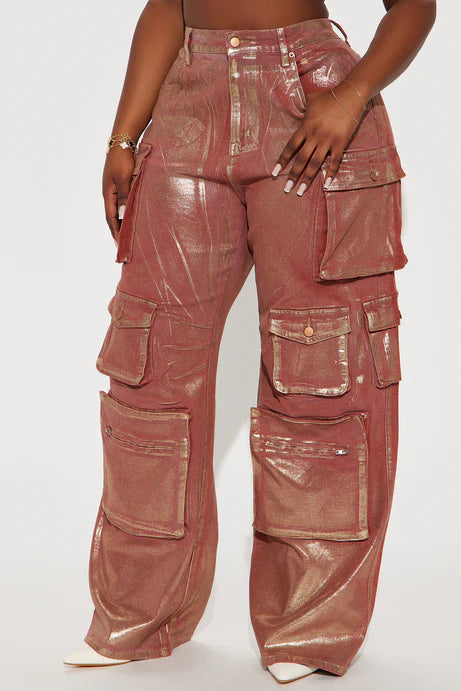 Time To Shine Foil Baggy Cargo Jeans