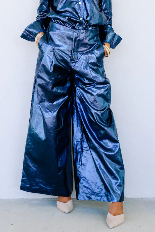 Culotte Dark Blue Linen Wide Leg Pant