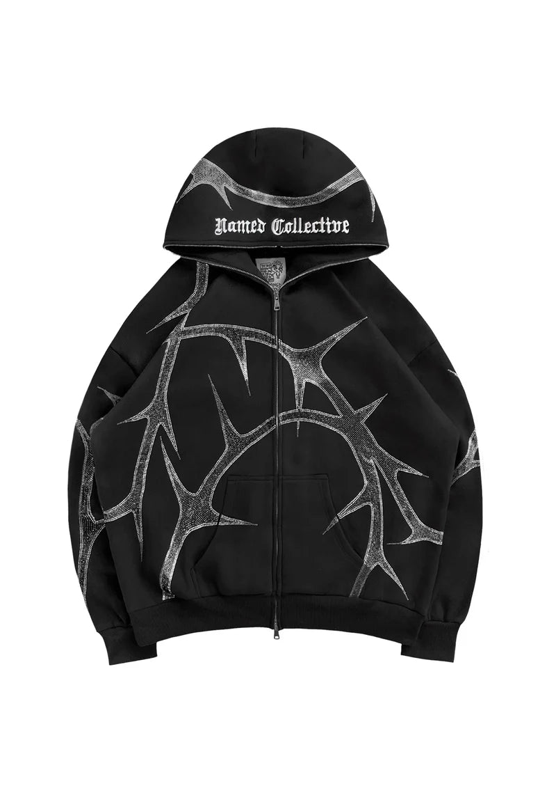 Rhinestone Zipper Hoodie and Pants Set