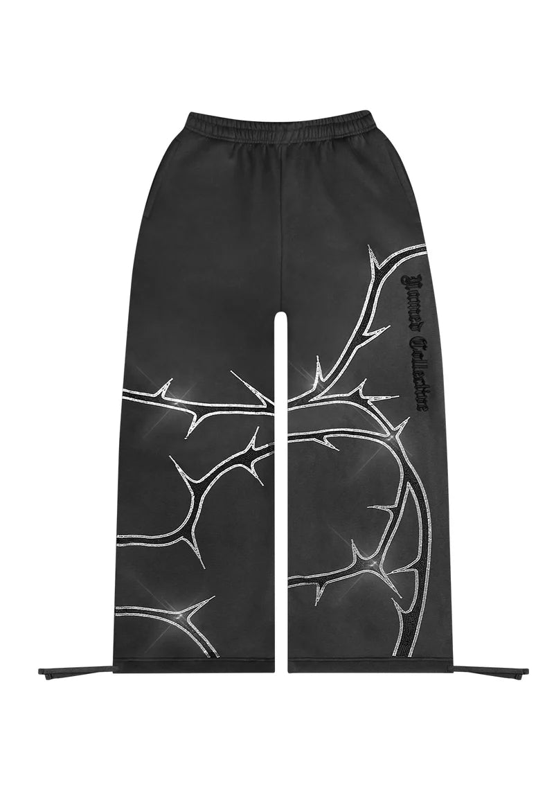 Rhinestone Zipper Hoodie and Pants Set