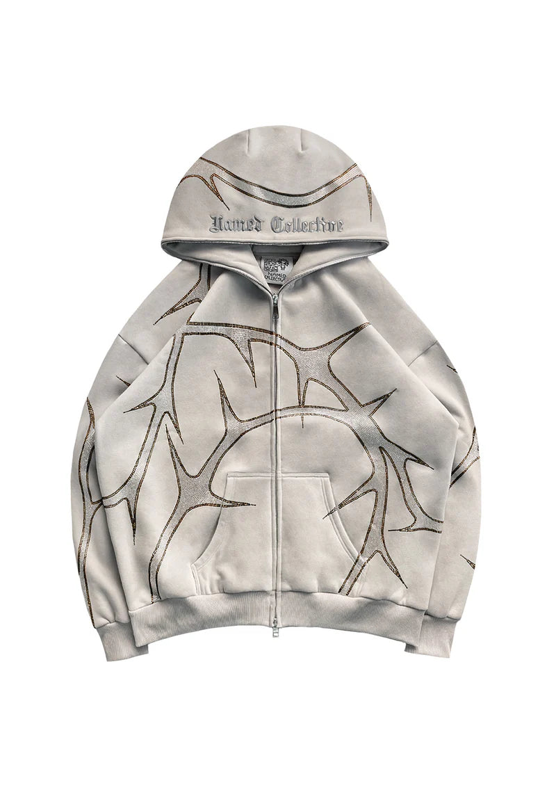 Rhinestone Zipper Hoodie and Pants Set