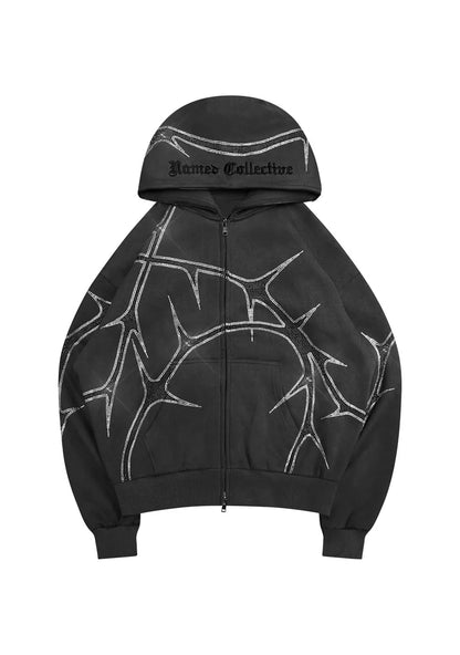 Rhinestone Zipper Hoodie and Pants Set