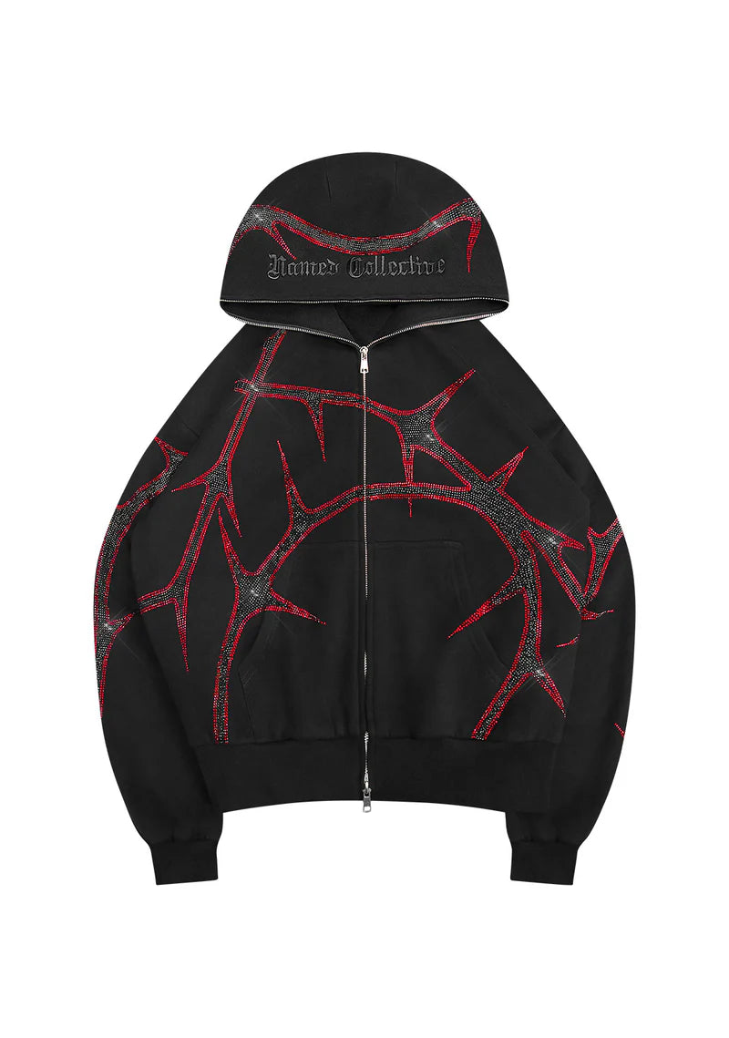 Rhinestone Zipper Hoodie and Pants Set