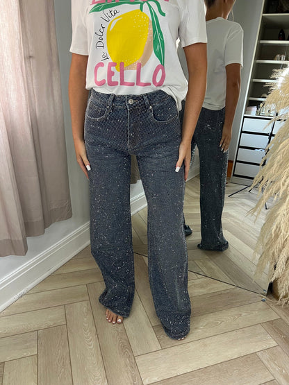 Diamond Wide Leg Sparkle Covered Jeans