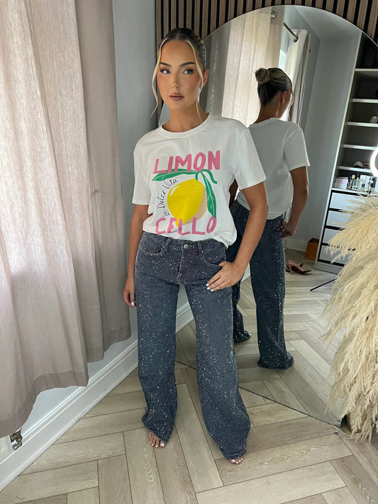 Diamond Wide Leg Sparkle Covered Jeans